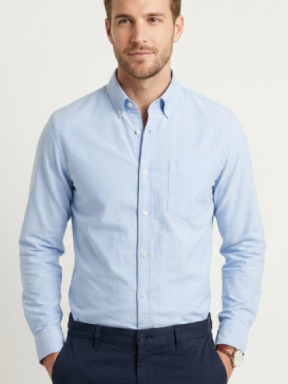 Men's Denver Hayes Classic Fit Oxford Button-Down Shirt – Light Blue (Size S)